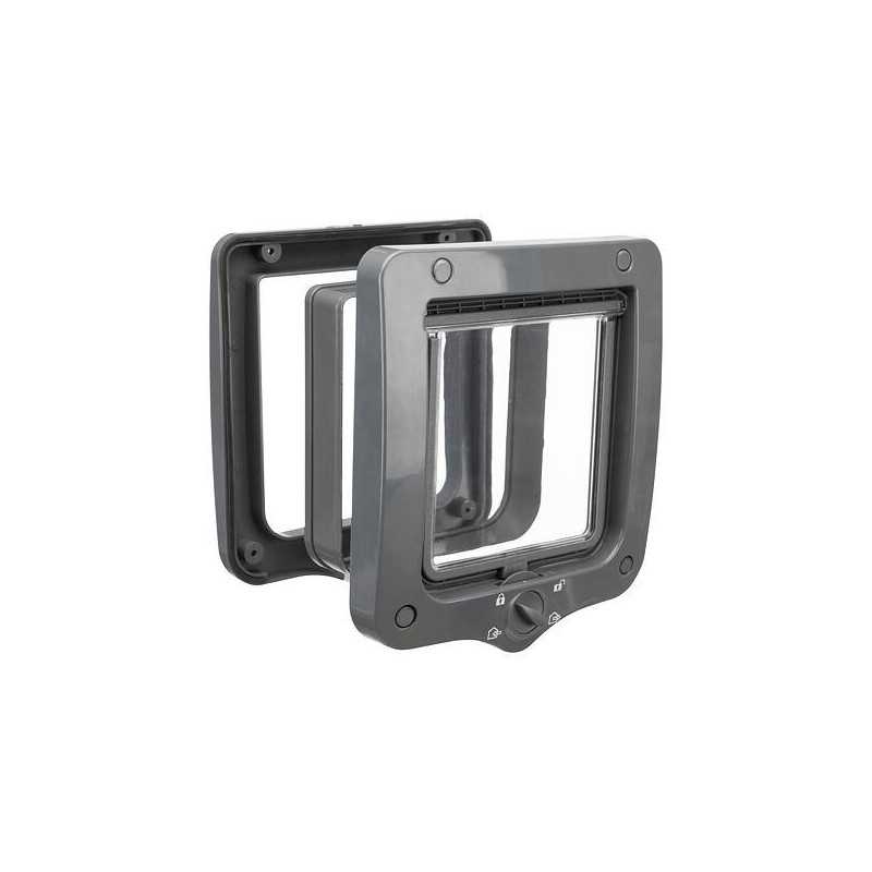 Průchozí dvířka pro kočku, s tunelem, 4-cestná, 20x22cm, šedá