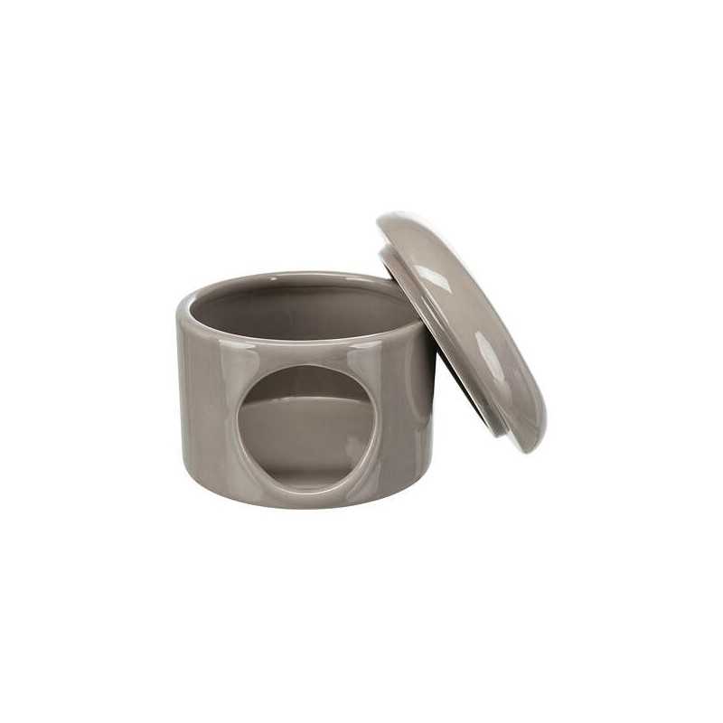 Keramický domek, 1 vchod, odnímatelná stříška, ø 16 × 12 cm, tmavošedá