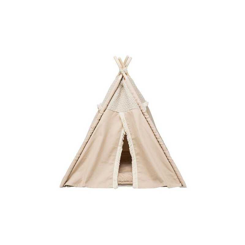 Teepee BOHO s polštářem, 55 x 65 x 55 cm, bavlna, béžová