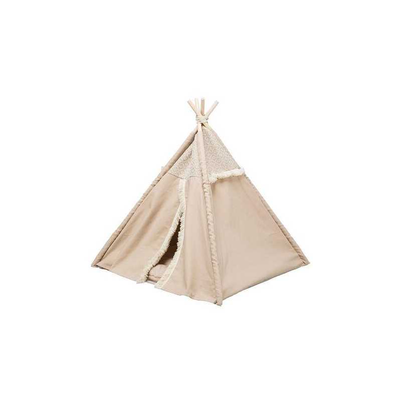 Teepee BOHO s polštářem, 55 x 65 x 55 cm, bavlna, béžová
