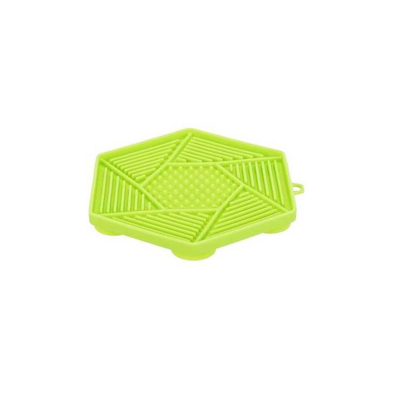 Lick´n´Snack HEXAGON s přísavkami - podložka k pomalému krmení, 17 cm, TPR/plast, zelená