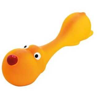 Psík ležící - tvar činky, se zvukem, 22 cm, latex, oranžová, HipHop