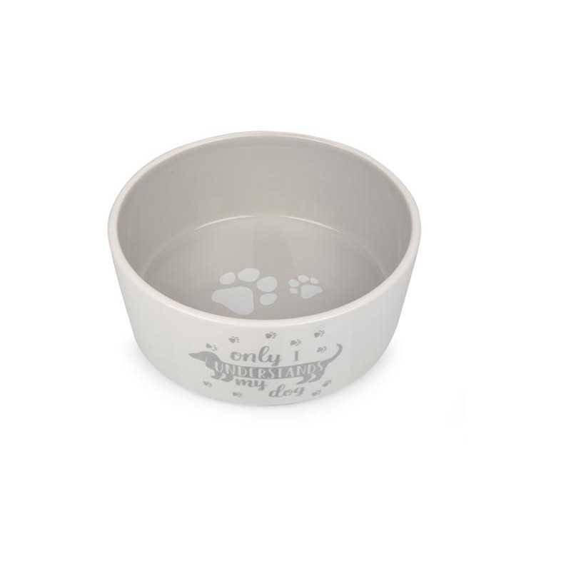 Keramická miska pro psy bílo/šedá s jezevčíkem