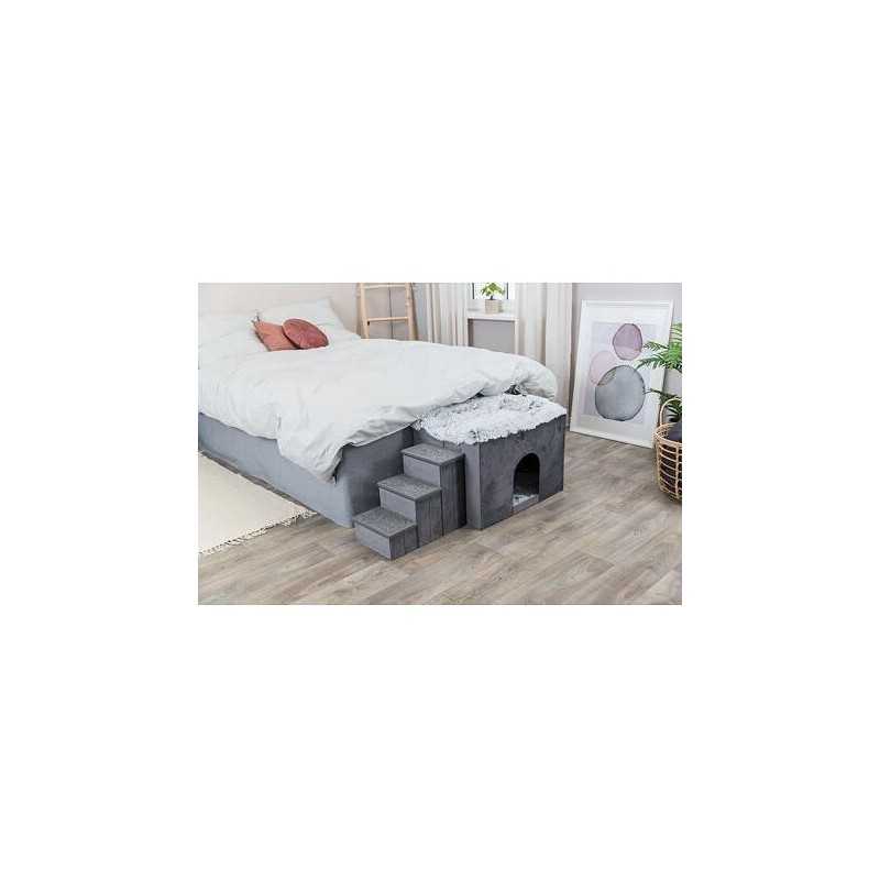 Interiérová boudička HARVEY se schůdky 119x47×50 cm, úložný prostor, šedá