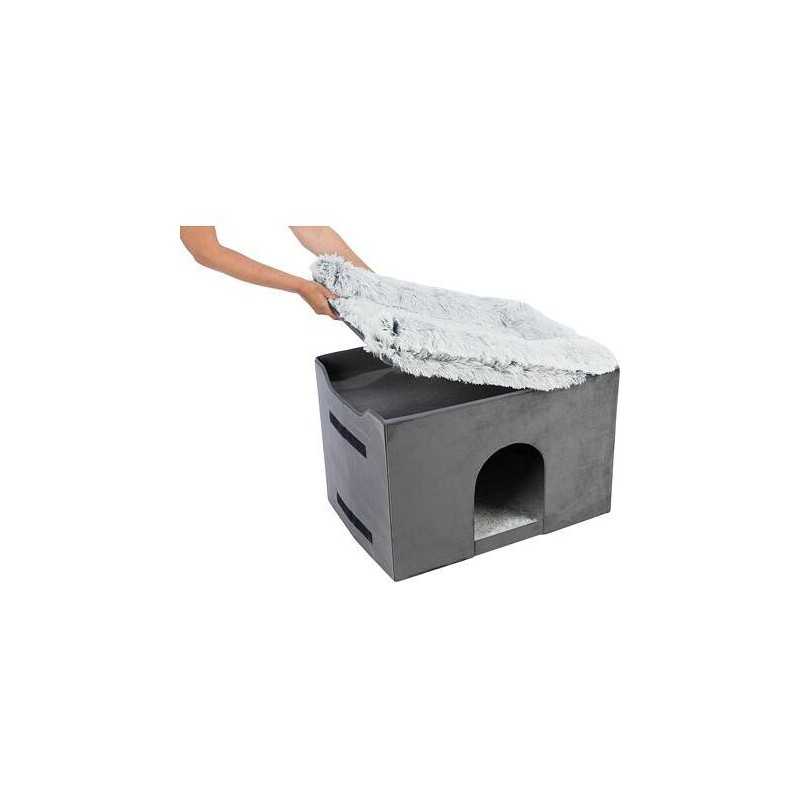 Interiérová boudička HARVEY se schůdky 119x47×50 cm, úložný prostor, šedá