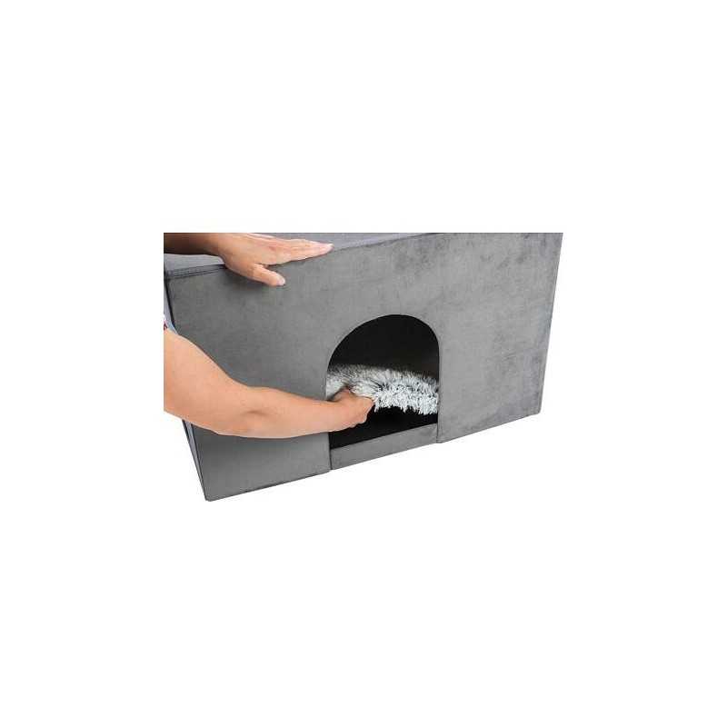 Interiérová boudička HARVEY se schůdky 119x47×50 cm, úložný prostor, šedá