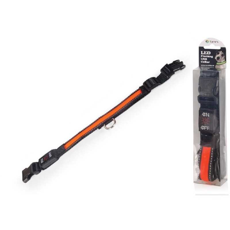 LED obojek dobíjecí USB/vel.M 40-50cm/ oranžový