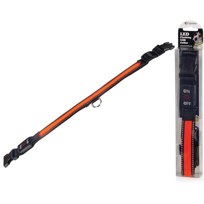 LED obojek dobíjecí USB/vel.L 50-60cm/ oranžový