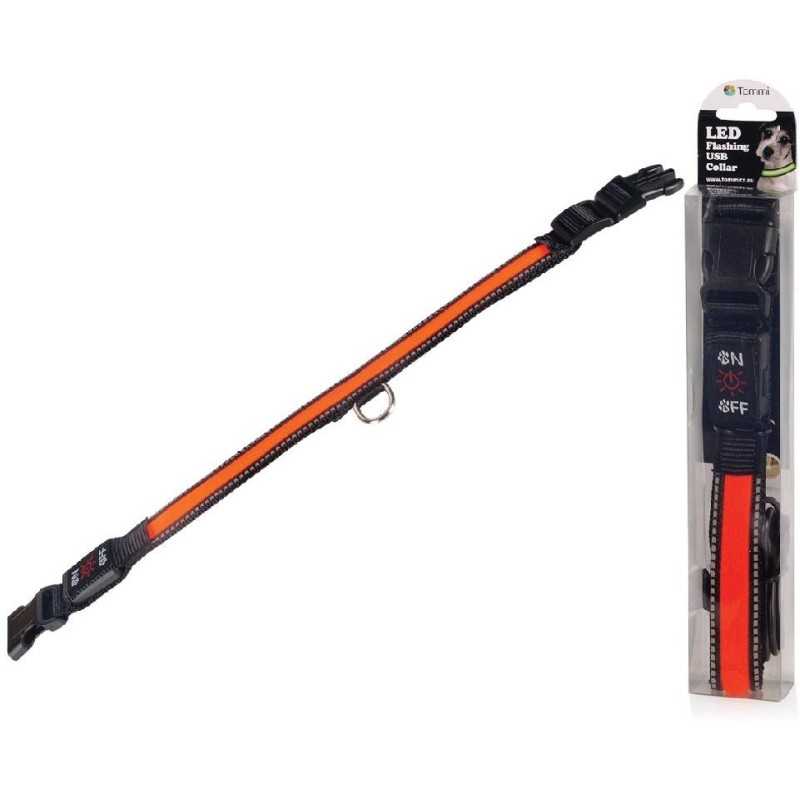 LED obojek dobíjecí USB/vel.L 50-60cm/ oranžový