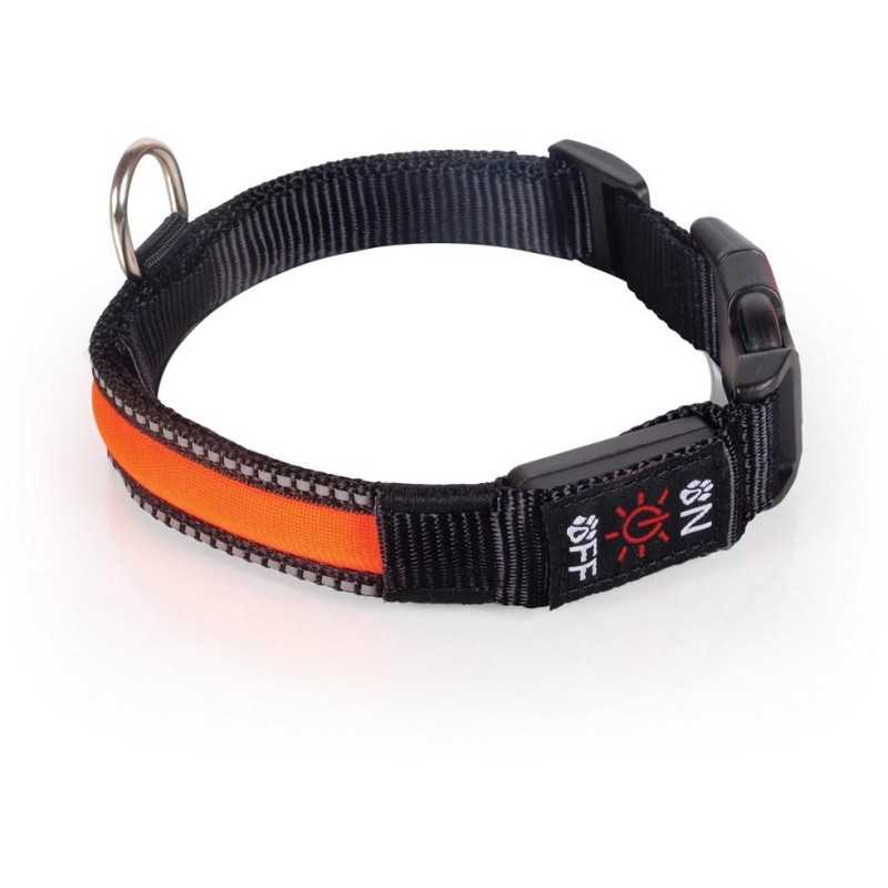 LED obojek dobíjecí USB/vel.L 50-60cm/ oranžový