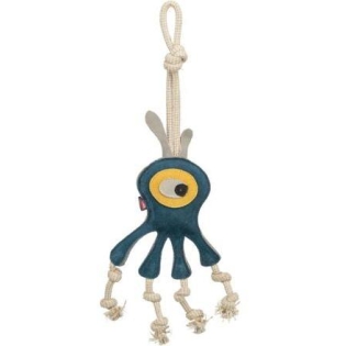 Monster - příšerka na laně, 47 cm, hračka pro psy, 100% pravá kůže/lano, petrolejová