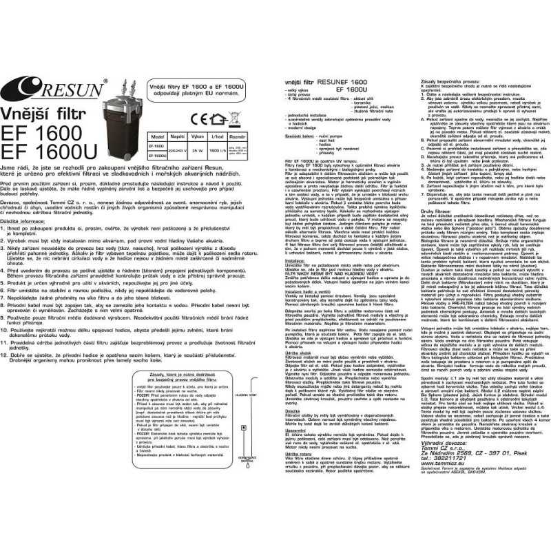 Externí filtr EF-1600U s UV lampou