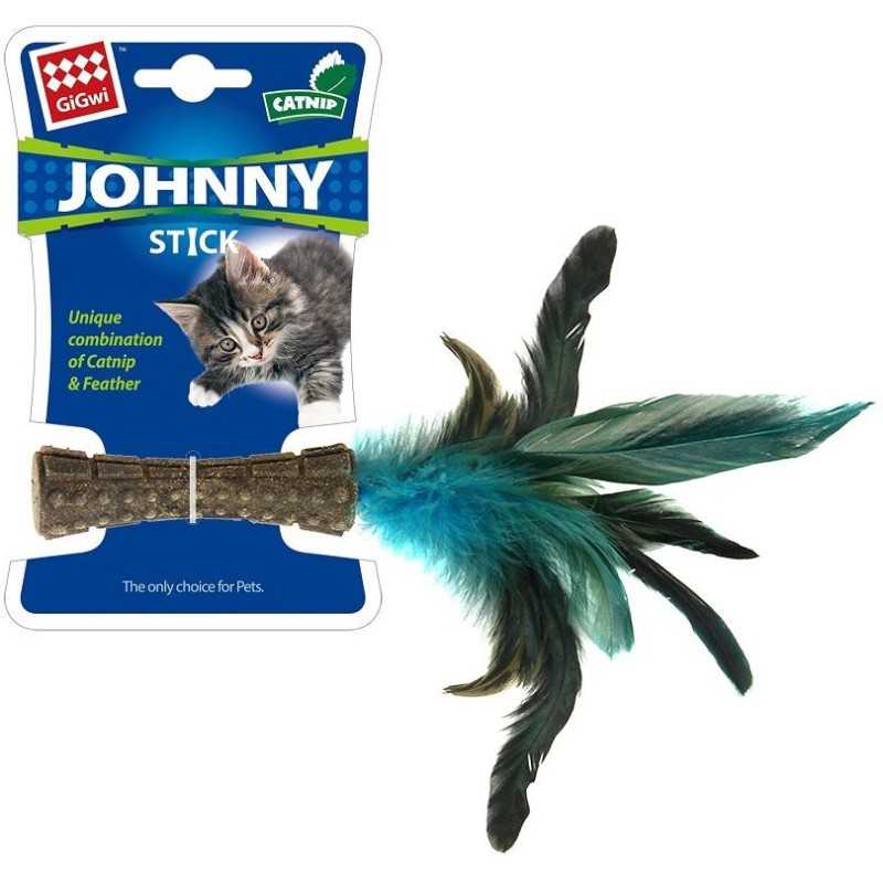 GiGwi Johnny Stick Catnip s modrými peříčky