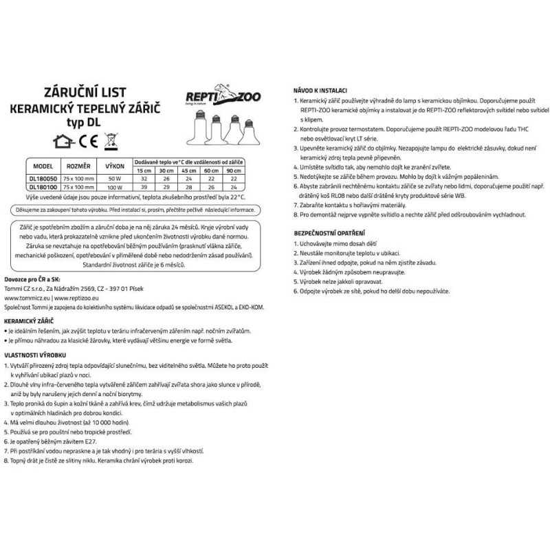ReptiZoo Tepelný zářič keramický DL, 50W