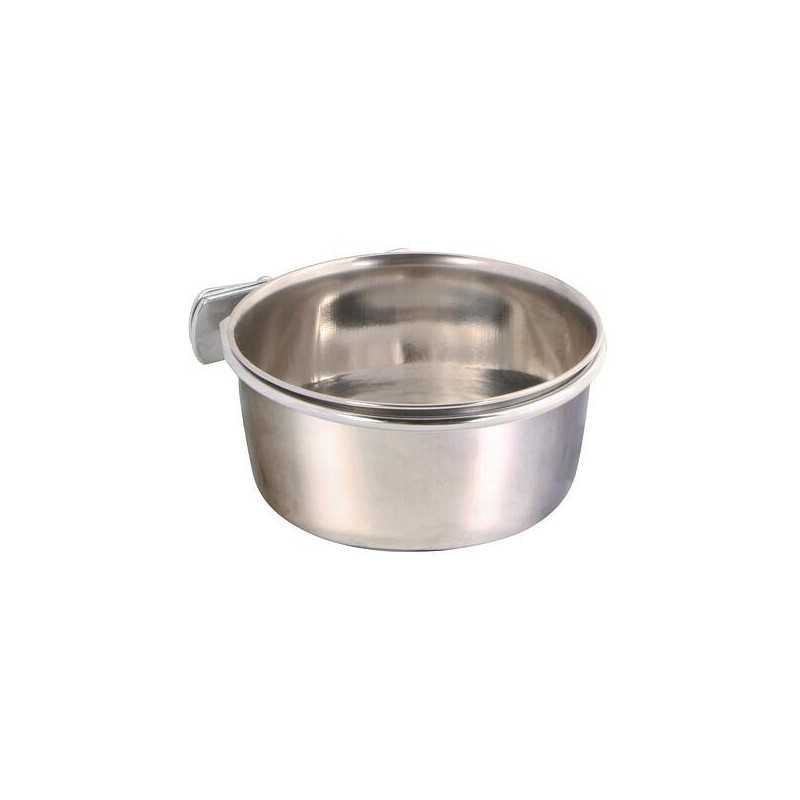Nerezové krmítko s pevným úchytem do klece TRIXIE, 300 ml/ø 9 cm