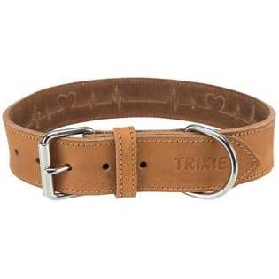 Rustic kožený obojek Heartbeat - hnědá, L-XL:55-65cm/40mm
