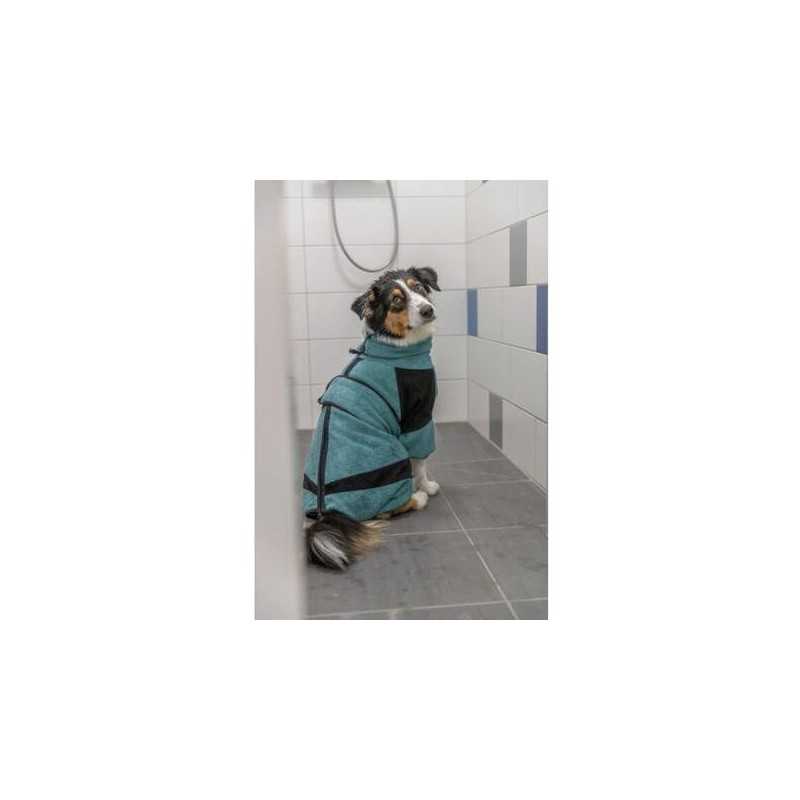 Froté župan / domácí overal pro psy, petrolejová, M-L: 54 cm, pas: 58-86 cm