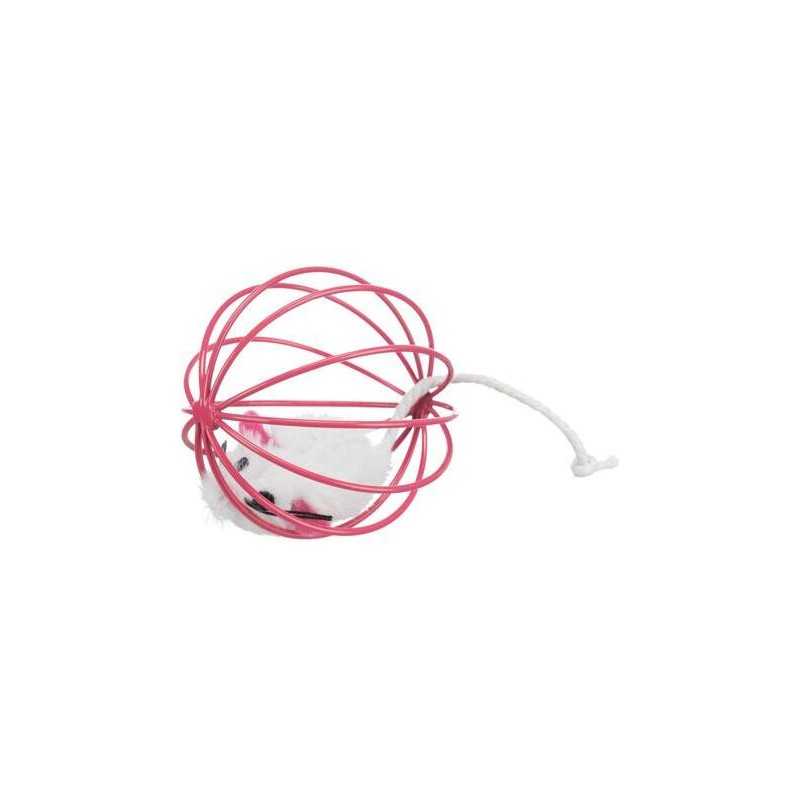 Plyšová myš v kulaté barevné kleci 6 cm