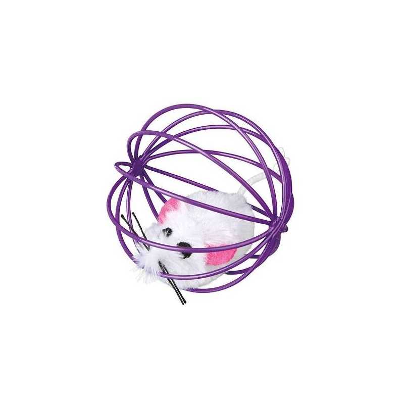 Plyšová myš v kulaté barevné kleci 6 cm