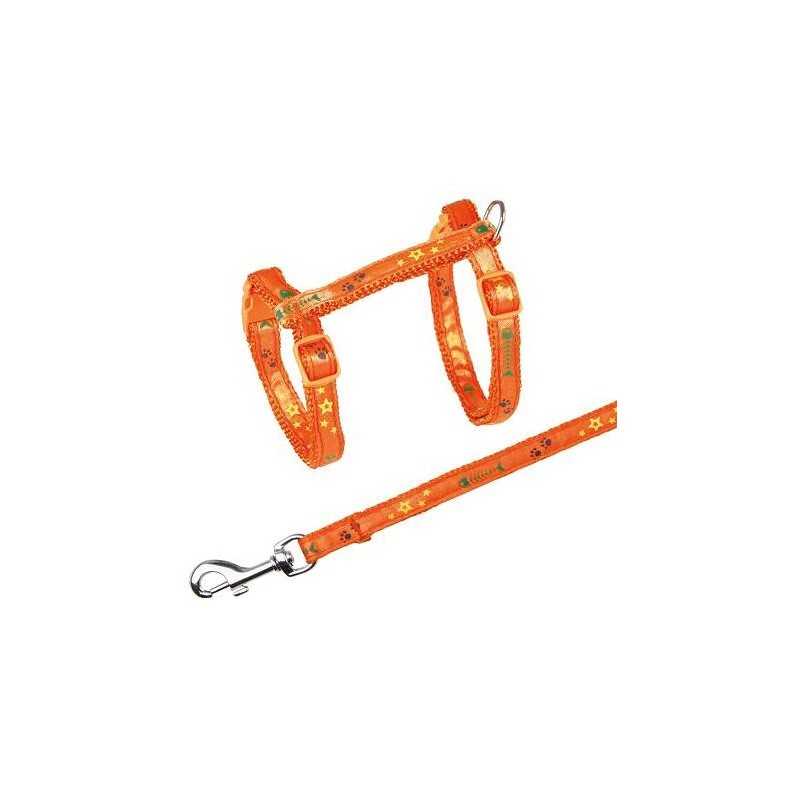 Postroj s vodítkem na kočku pošitý stužkou 22-36cm/10mm 1,2m