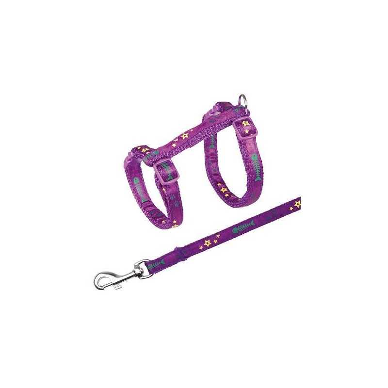 Postroj s vodítkem na kočku pošitý stužkou 22-36cm/10mm 1,2m