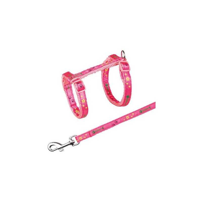 Postroj s vodítkem na kočku pošitý stužkou 22-36cm/10mm 1,2m