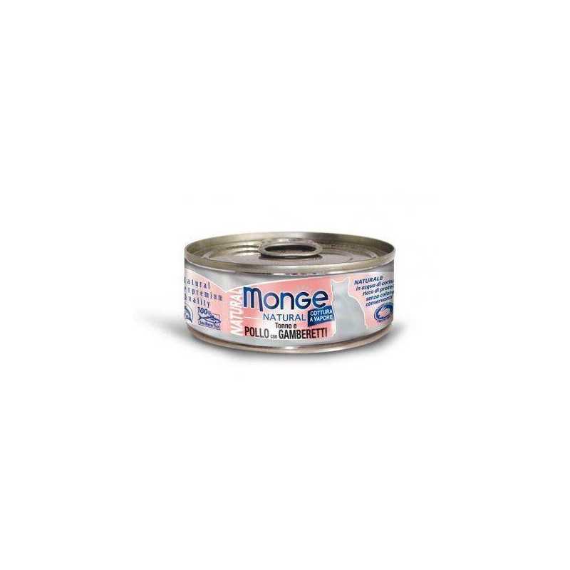 MONGE NATURAL tuňák s kousky kuřete a krevetami pro kočky 80 g